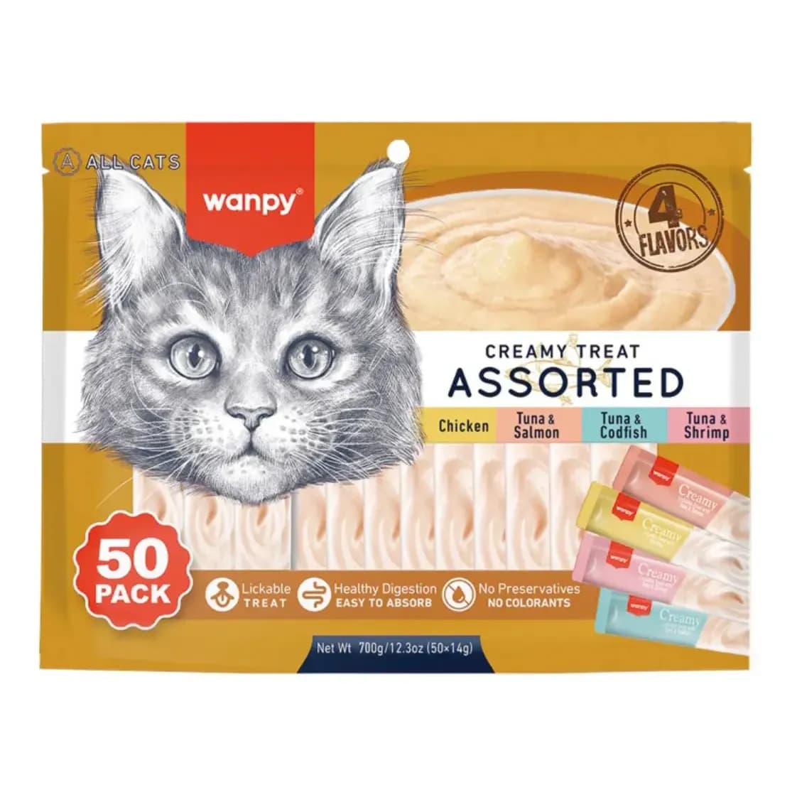 Petisco Gatos Wanpy Truly Creamy Sabores Variados Com 50un 50 Uni Sortido
