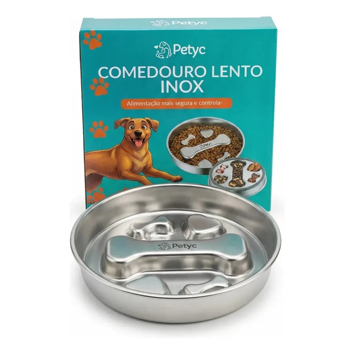 Comedouro PETYC Lento de Aço Inoxidável Antiderrapante para Cães, 1kg
