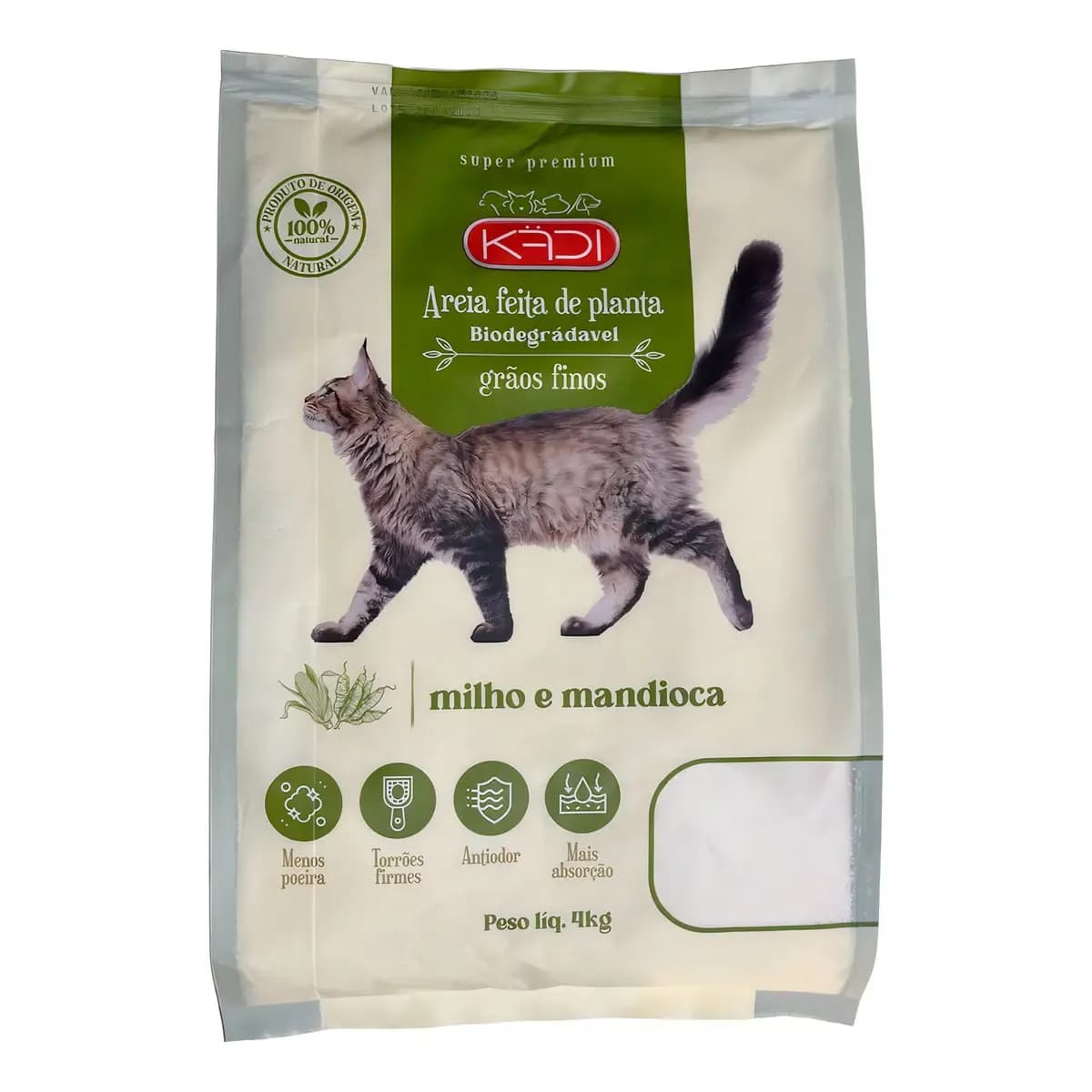 Areia Higiênica Fina Biodegradável Para Gatos Kadi 4kg