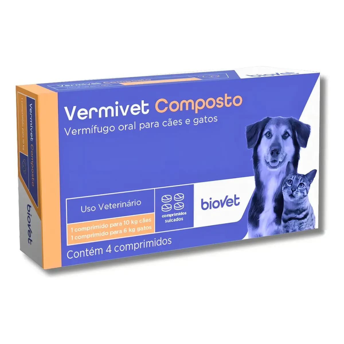Vermífugo Biovet Vermivet Cães Gatos 600mg 4 Comprimidos Pamoato Praziquantel