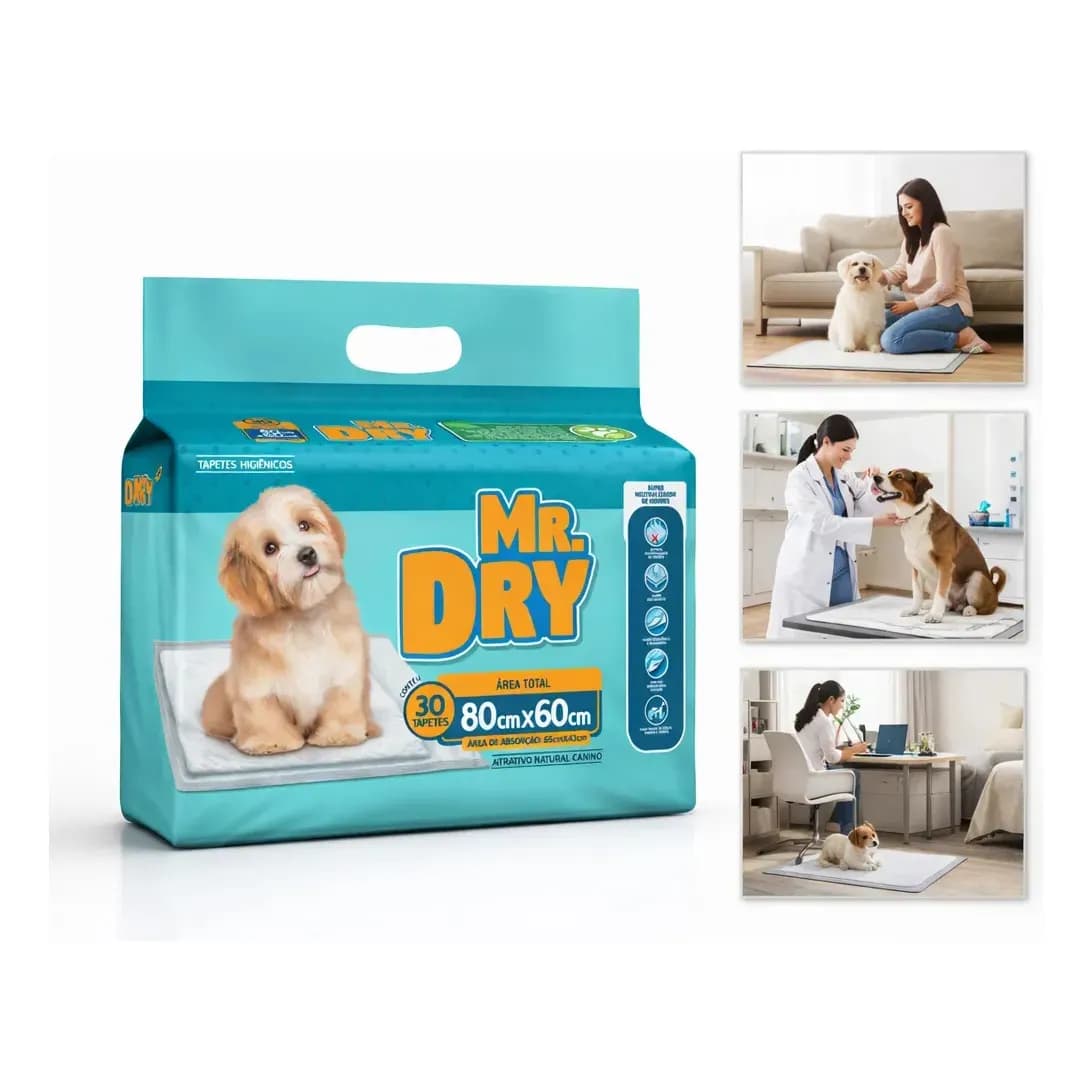 Pack Tapete Higiênico Mr. Dry 80x60cm, Descartável e Anti-Odor, Com 30 Unidades