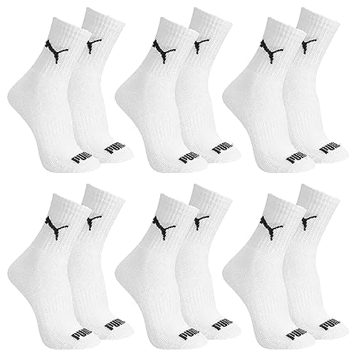 PUMA Kit 6 Pares Meia Cano Médio Esportiva Algodão Sola Atoalhada Costura Fina Masculina Feminina Unissex Adulto, 6 Branco, M (34-39)