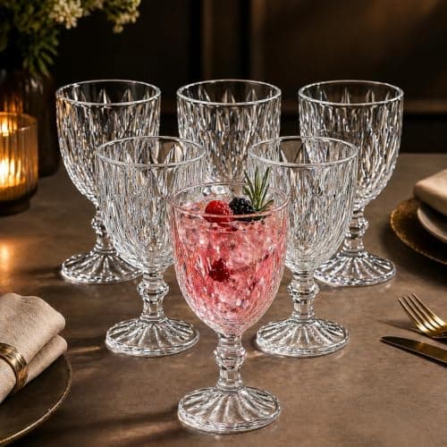 Jogo 6 Taças Vidro Diamond 315ml Elegante Resistente Água Suco Refrigerante | Vidro Resistente, 9 x 15 cm, Uso Diário, Corte Diamond, Versátil