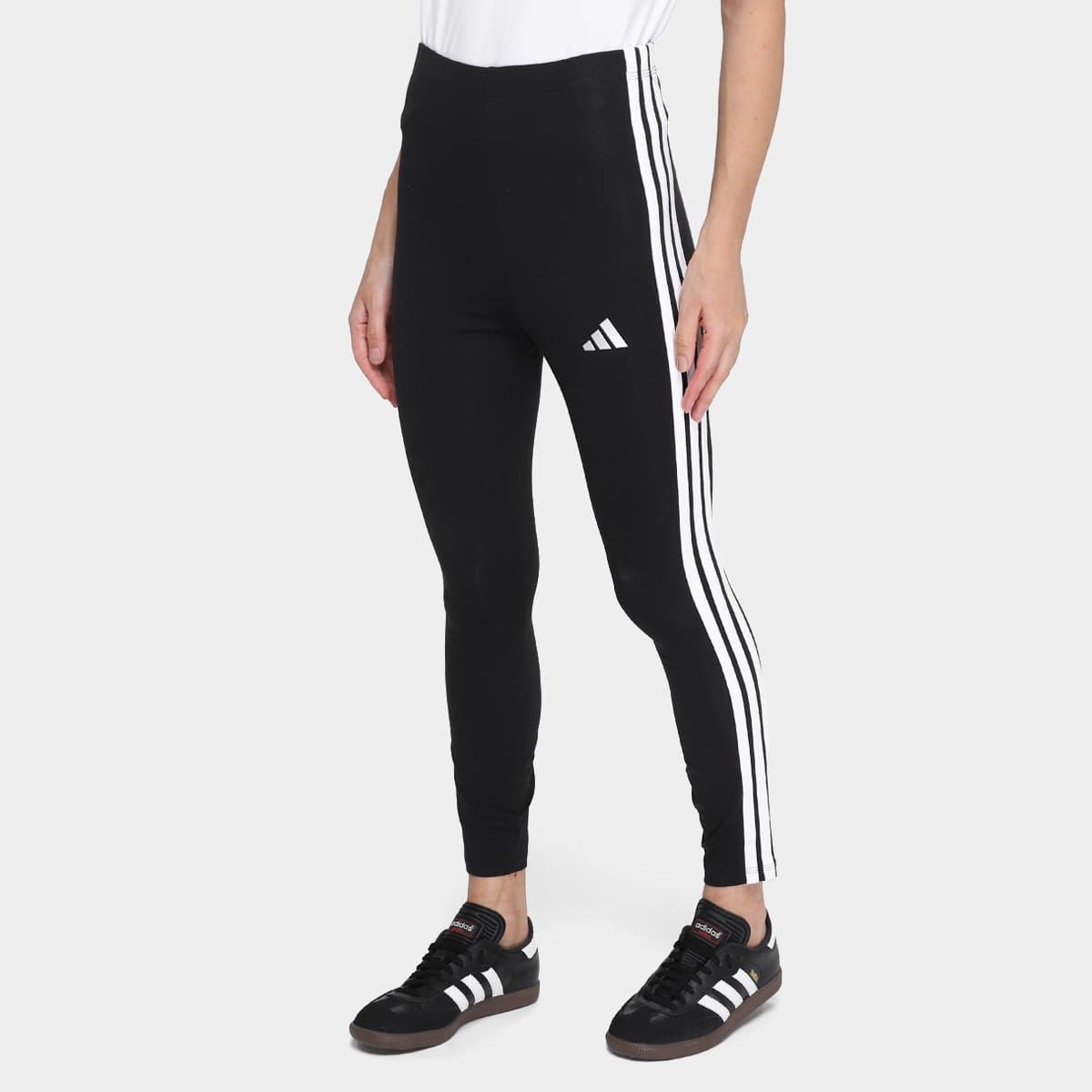 Calca Legging Adidas 3 Stripes Feminina Preto branco