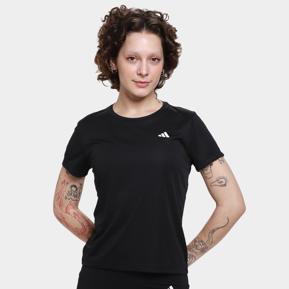 Camiseta Adidas Treino 3s Feminina Preto branco