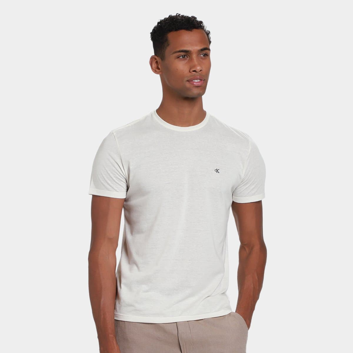 Camiseta Calvin Klein Botone Masculina Off white
