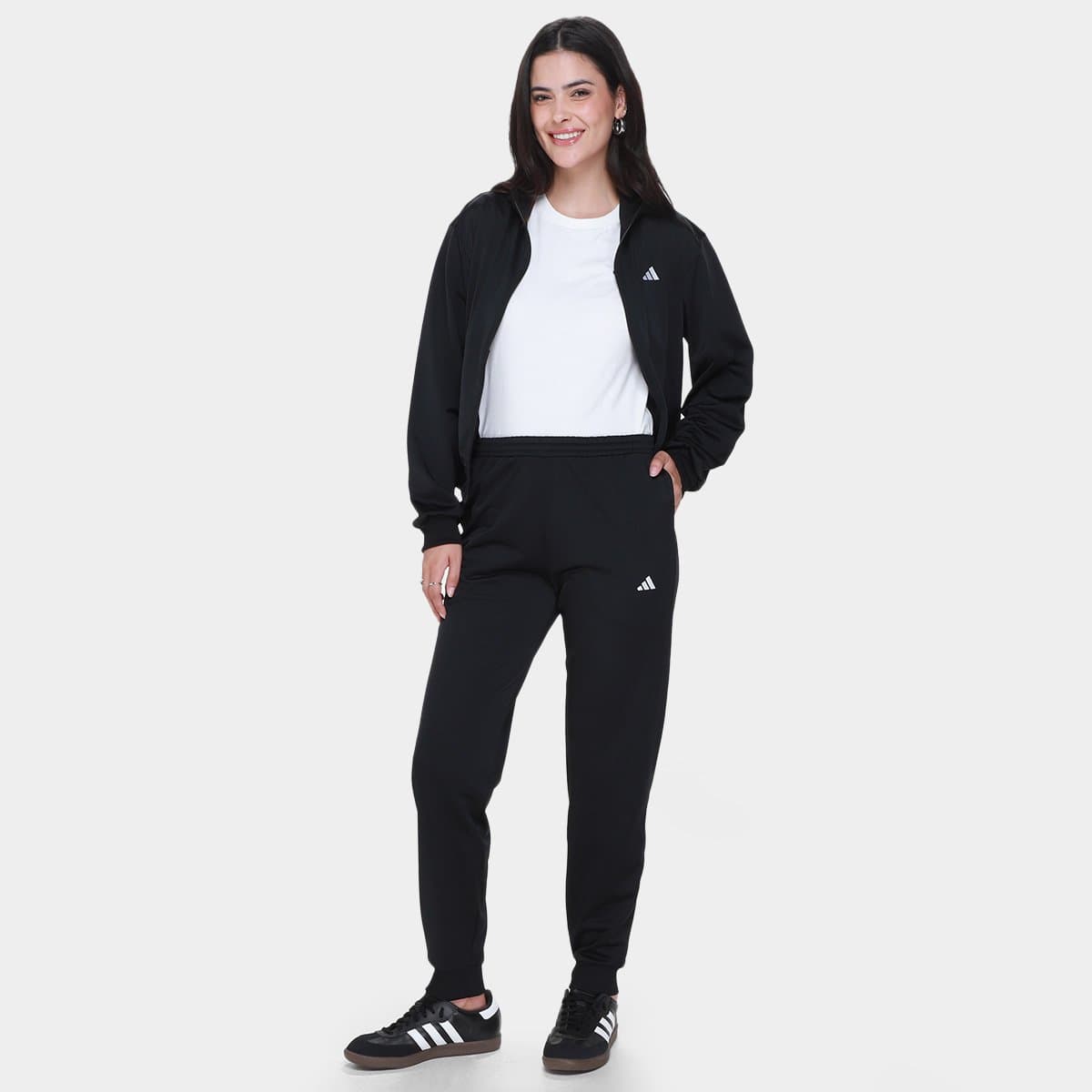 Conjunto Adidas Essentials 3 Listras Feminino Preto