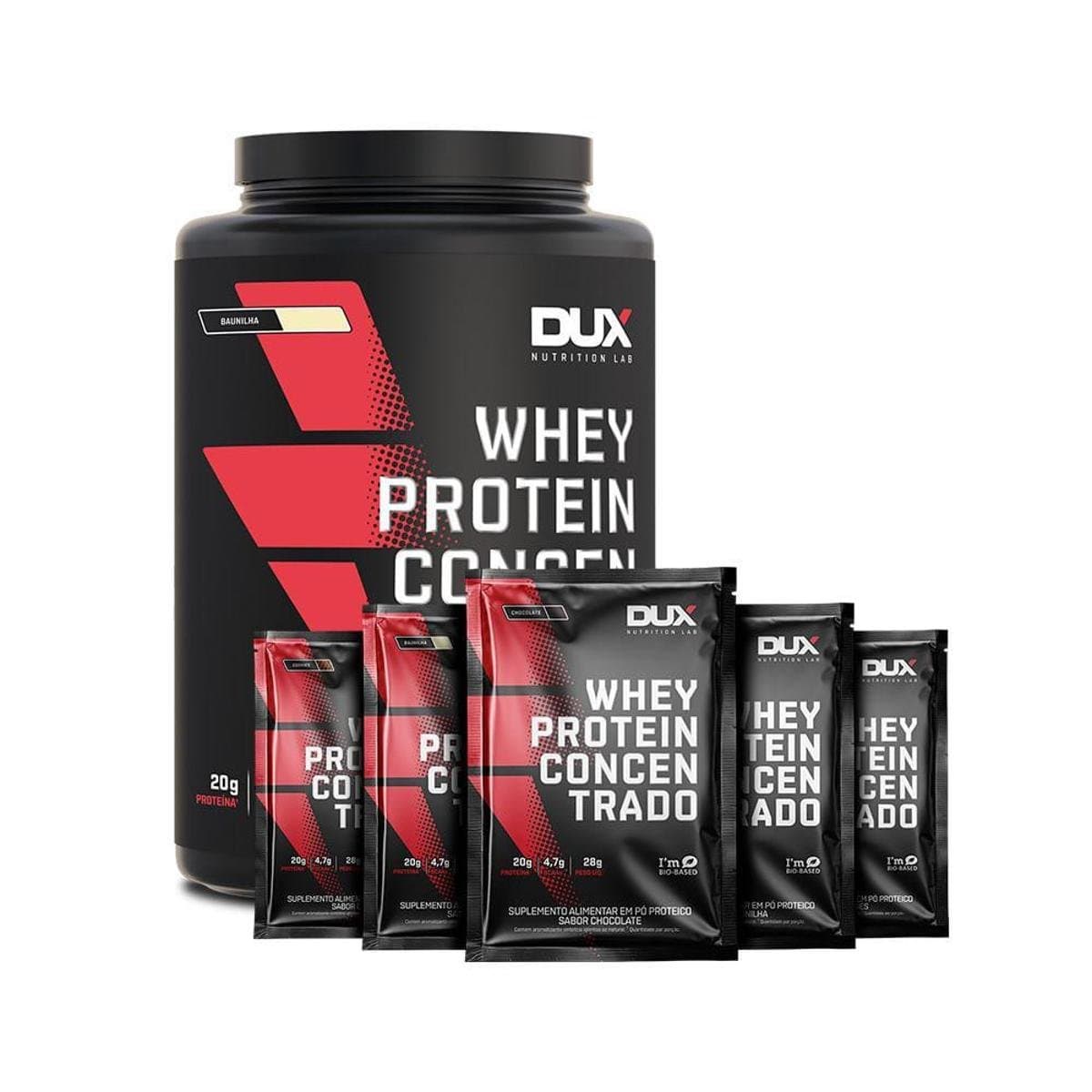 Whey Protein Concentrado Dux Nutrition 900g 5 Saches Varios Sabores Cookies